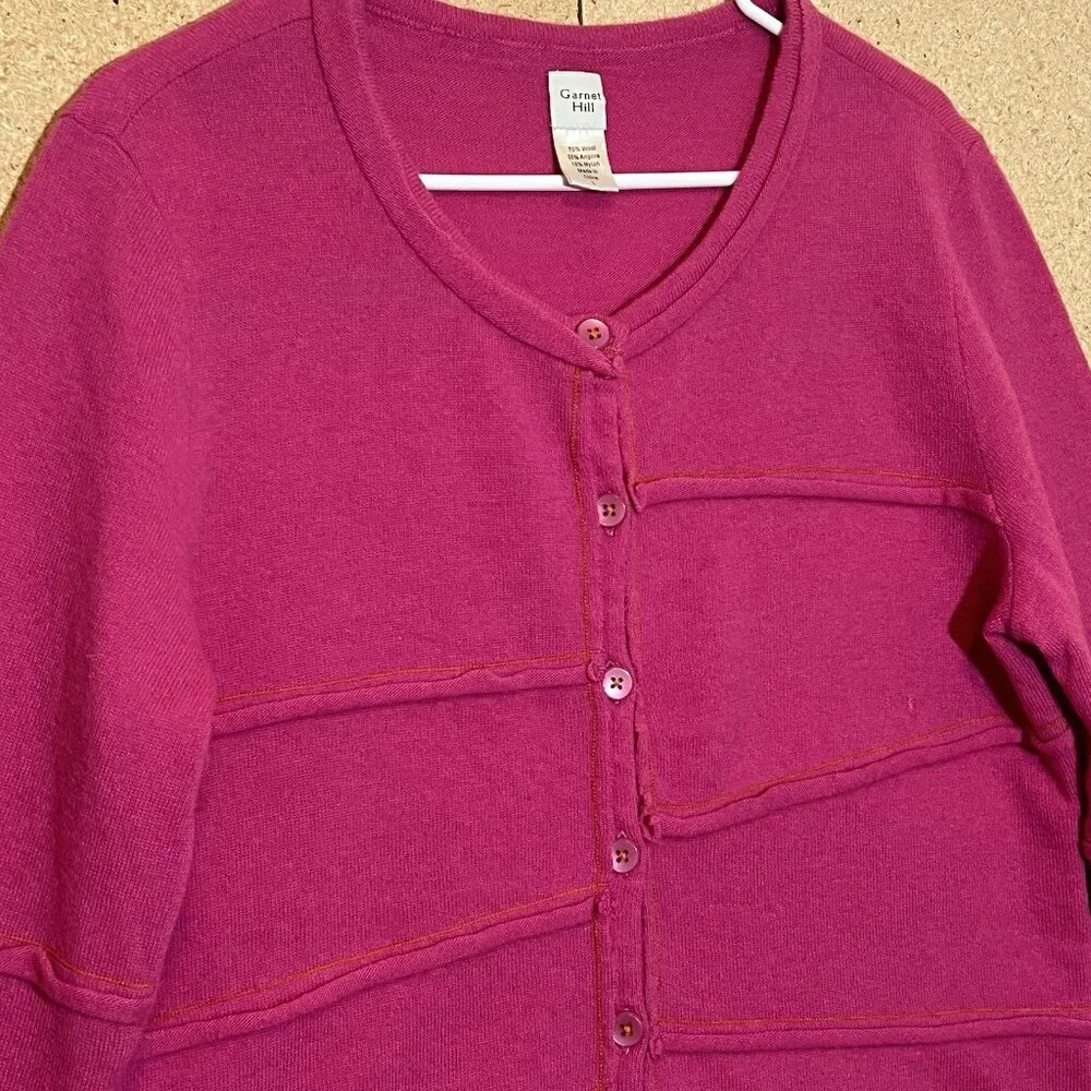 Garnet Hill Women’s Sweater Cardigan Size Large Pink Wool/ Angora Blend Buttons